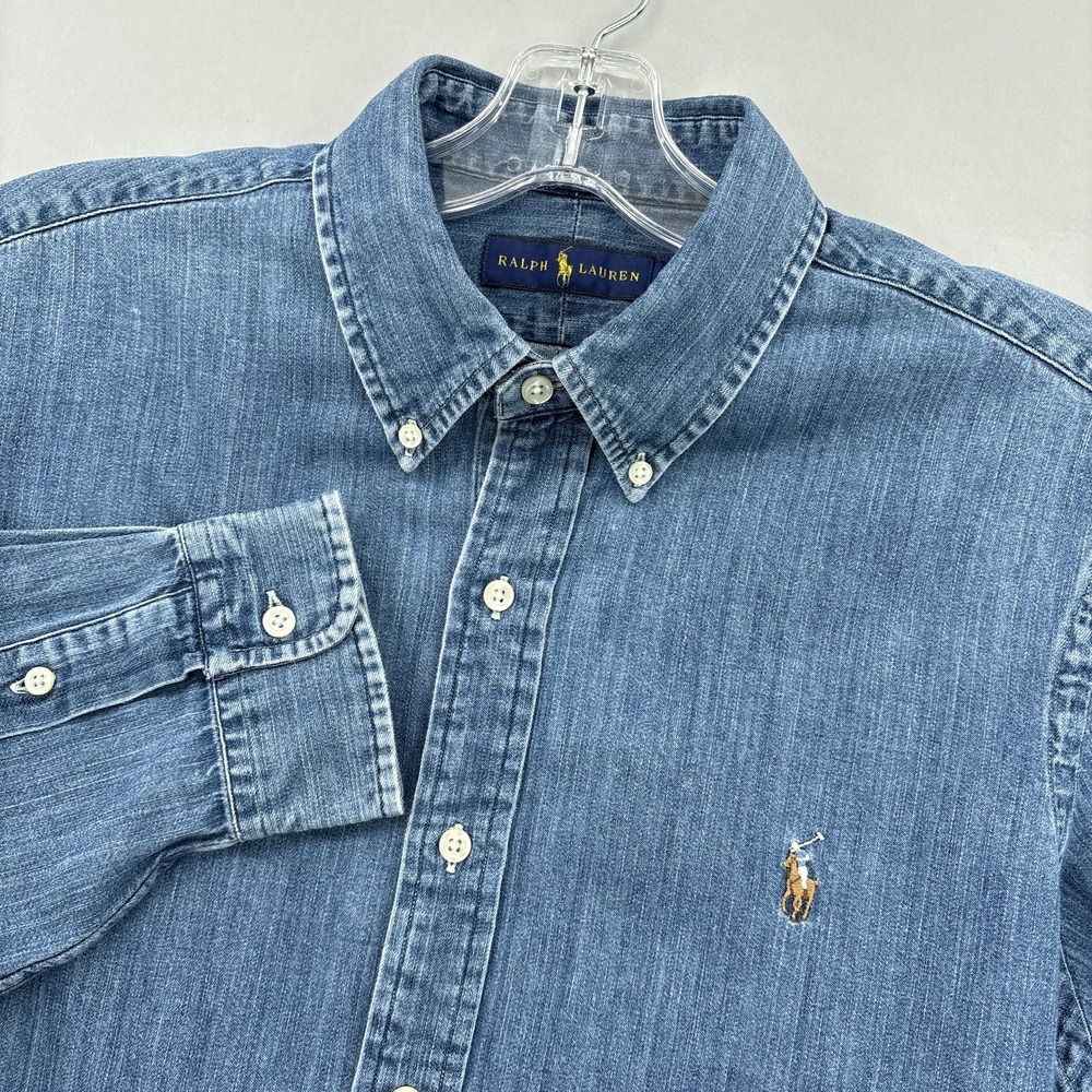 Ralph Lauren Shirt Mens Large Blue Denim Button Down Long Sleeve Cotton Casual